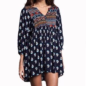 Umgee Women’s Boho Aztec Print Babydoll Tunic Mini Dress size Medium